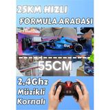 Boratila Toys 2.4ghz 1:8 Ölçek 55CM 7.4V Işıklı Sesli Müzikli Korna Sesli 30METRE Çekim Mesafeli Uzaktan Kumandalı Formula Yarış Arabası - Mavi
