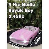 Boratila Toys 2.4ghz Işıklı Müzikli Sesli Uzaktan Kumandalı Şarjlı Pilli 3 Hız Kademeli Oyuncak Bebek Oturtma Özellikli Takılabilen Kemerli Üstü Açık Eski Tarz Araba - Pembe