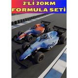 Boratila Toys Demo Modlu 2.4ghz 30 cm 20 Km Hızlı Şarjlı Işıklı Motor Sesli Full Fonksiyon Uzaktan Kumandalı F1 Formüla Yarış Arabaları 2'li Set - Mavi
