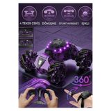 Boratila Toys El Hareket Sensörlü &Uzaktan Kumandalı,360° Akrobatik Dönüşebilen 4 Çeker Işıklı Stunt Yarış Arabası Kıvrılan-Akrobatlar