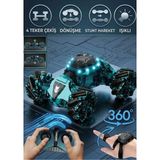 Boratila Toys El Hareket Sensörlü &uzaktan KUMANDALI,360° Akrobatik Dönüşebilen 4 Çeker Işıklı Stunt Yarış Arabası - Mavi