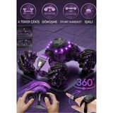 Boratila Toys El Hareket Sensörlü &uzaktan KUMANDALI,360° Akrobatik Dönüşebilen 4 Çeker Işıklı Stunt Yarış Arabası - Mor