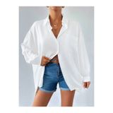 BORCKA TEKSTİL Beyaz Oversize Kadın Gömlek