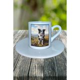 Border Collie Köpek Baskılı Türk Kahvesi Fincanı Tabaklı Kişiye Özel Model 1