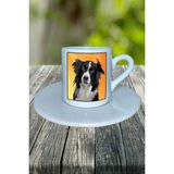 Border Collie Köpek Baskılı Türk Kahvesi Fincanı Tabaklı Kişiye Özel Model 2
