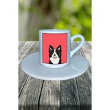 Border Collie Köpek Baskılı Türk Kahvesi Fincanı Tabaklı Kişiye Özel Model 3