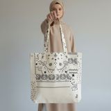 Bordglow Kaliteli Bez Çanta Gabardin Plaj Çantası Büyük Boy Günlük Omuz Çantası Kalın Kumaş Tote Bag - Bej