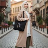Bordglow "Psikoloji Nanay" Baskılı Cepli Siyah Bez Çanta - Eğlenceli Motto Serisi 35x40x8 cm Kalın Gabardin Plaj Tote Bag - Siyah-005