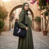 Bordglow Siyah Cepli Bez Çanta Gabardin Plaj Çantası Büyük Boy Günlük Omuz Çantası Kalın Kumaş Tote Bag - 000-Siyah