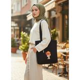 Bordglow Siyah Cepli Bez Çanta Gabardin Plaj Çantası Büyük Boy Günlük Omuz Çantası Kalın Kumaş Tote Bag - 00001-Siyah