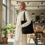Bordglow Siyah Cepli Bez Çanta Gabardin Plaj Çantası Büyük Boy Günlük Omuz Çantası Kalın Kumaş Tote Bag - Siyah 1