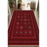 Bordo Afgan Desenli Dekoratif Kaymaz Taban Yıkanabilir Halı 80 X 400 Cm Bordo