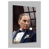 Bordo Atatürk Cam Tablo | Modern Duvar Dekoru | Canlı Renkli Baskı | Ofis ve Çalışma Odası | Yeni Ev Hediyesi | 4mm Kırılmaz Cam | Dayanıklı Cam Yapı