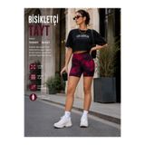 Bordo Batik Seamless Yüksek Bel Toparlayıcı Kısa Tayt Bordo M