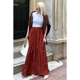 Bordo Beli Lastikli Buruşuk Mikro Uzun Kadın Etek MG2155 - 2XL