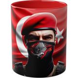 Bordo Bereli Komando Baskılı Kupa - Kırmızı