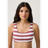 Bordo-Beyaz Çizgili Kare Yaka Spor Bikini Üstü Sporty Top
