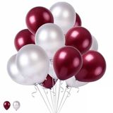 Bordo Beyaz Metalik Latex Balon 10 Adet