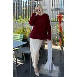 Bordo Bisiklet Yaka Kadın Buklet Kazak Mg2480