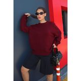 Bordo Bisiklet Yaka Kadın Triko Kazak Mg2494