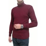 Bordo Boğazlı Triko Erkek Kazak - Renkli - XL