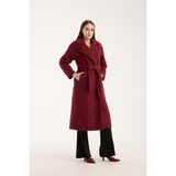 Bordo Buklet Kaşe Oversize Kaban - 2XL