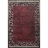 Bordo Çerçeve Modern Geometrik Etnik Eskitme Desenli Boho Makinada Yıkanabilir Hafif Hav Toz Vermez Leke Tutmaz Kaymaz Taban Dijital Makine Baskı Halı Oturma Odası Salon Yolluk Koridor Mutfak Halısı