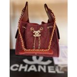 BORDO CHANEL BÜZGÜLÜ SÜET ÇANTA EN 25 CM BOY 20 CM KADIN EL ÇANTASI