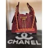 Bordo Chanel Büzgülü Süet Çanta En 25 Cm Boy 20 Cm