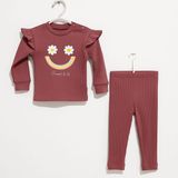 Bordo Çizgili Çiçek Desenli Kız Bebek Pijama Takımı-Choose Happy - 12R-Bordo - 0 - 3 Ay