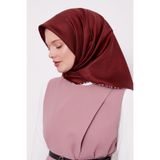 Bordo Çizgili Twill İpek Eşarp