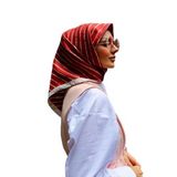 Bordo Çizgili Yazı Desen Twill İpek Eşarp