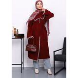 Bordo Çoban Dikişli Şal Yaka Kaşe Kaban - 1