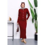 Bordo Crop Hırka Triko Elbise Ikili Kombin - Standart