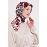 Bordo Dama Desen Twill İpek Eşarp