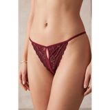 Bordo Dantel Detaylı Özel Bölgesi Açık Kadın String Külot TM1397