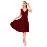 Bordo Degaje Yaka Kloş Elbise