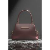 Bordo Deri Görünümlü Gold Detaylı Omuz & El Çantası - Bordo-30776