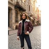 Bordo Deri Içi Kürklü Mont - S