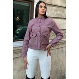 Bordo Dik Yaka, Çift Kapaklı Cep, Kısa Kesim, Diagonal Kaşe Ceket - 38