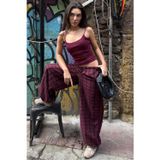 Bordo Ekose Desenli Yüksek Bel Balon Fit Kadın Pantolon MG2726