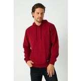 Bordo Erkek Kapüşonlu Kanguru Cepli Sweatshirt