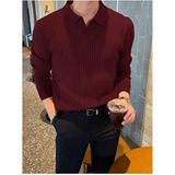 Bordo Erkek Polo Yaka Fitilli Triko Kazak - M