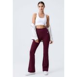 Bordo Esnek Yüksek Bel Spor Performans Kadın Ispanyol Paça Kadın Tayt - 94686 - XL
