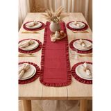 Bordo Fırfırlı Runner Ve Amerikan Servis Seti, 7 Parça Şık Masa Örtüsü Takımı 120X40 Cm
