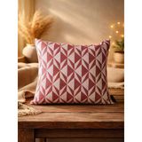 Bordo Geometrik Desenli Keten Kırlent Kılıfı 43X43 Cm – Premium Collection