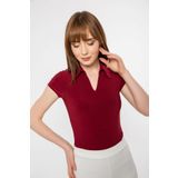 Bordo Gömlek Yaka Ay Kol Alttan Çıtçıtlı Bluz/Body