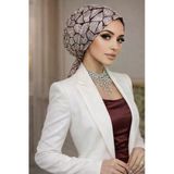 Bordo Gümüş Simli Abiye Eşarp Bone