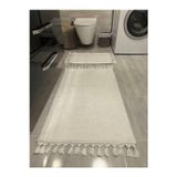 Bordo Halı Peluş Puffy Kaymaz Taban Yumuşak Banyo Paspas Takımı Beyaz Dikdörtgen
