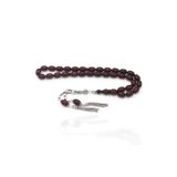 Bordo İskender Kesim Fırınlanmış Gümüş Püsküllü Sıkma Kehribar Tesbih 201022939